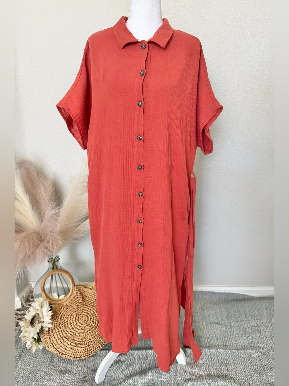 100% Cotton - Gilli Rust Shirt Dress with Button Front - Picture 3 of 17